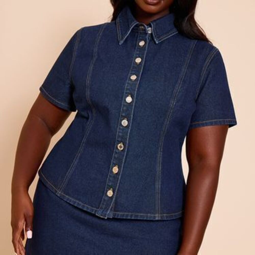 Plus Indigo Denim Mini Skirt